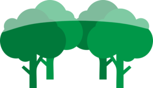 Four trees with a transparent swoosh over the top half icon