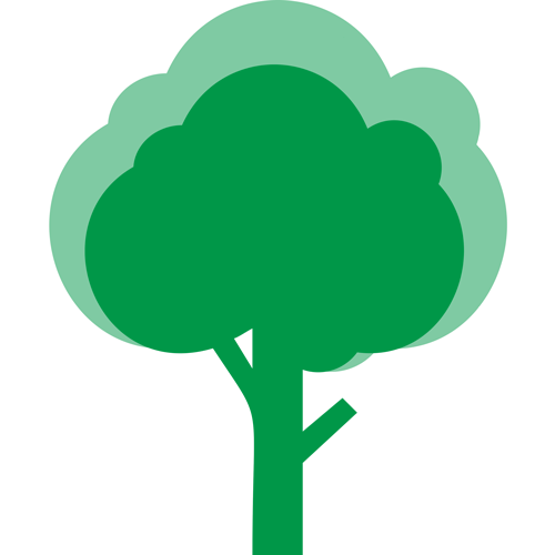 A green icon of a tree growing